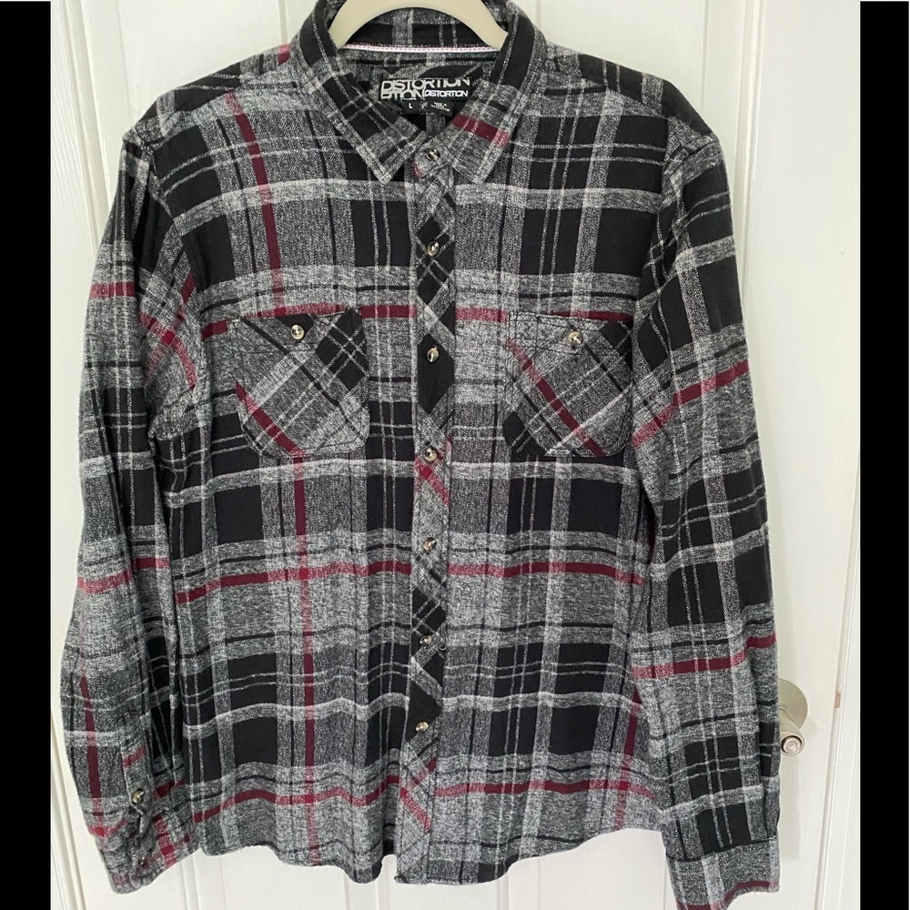 Men’s Flannel Sz. L NWOT Grey/Black/Burgundy